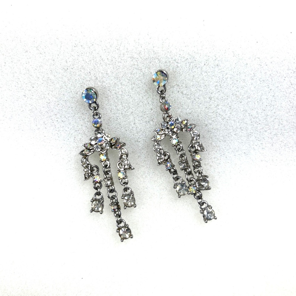 Vtg Large 2.25 Inch Waterfall‎ Chandelier AB Rhinestone Dangle Post Earrings